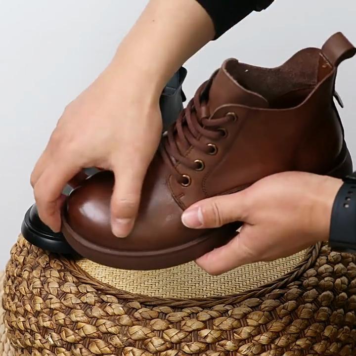 Johnature Женская обувь. Короткие ботинки из натуральной кожи. Повседневные однотонные универсальные ботинки на шнуровке.