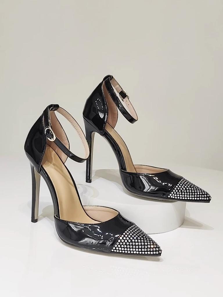 Eilyken Весенняя мода CRYSTAL Тонкие каблуки с пряжкой на ремне Женские туфли-лодочки с острым носком Босоножки на каблуке Вечерние мюли Женская обувь