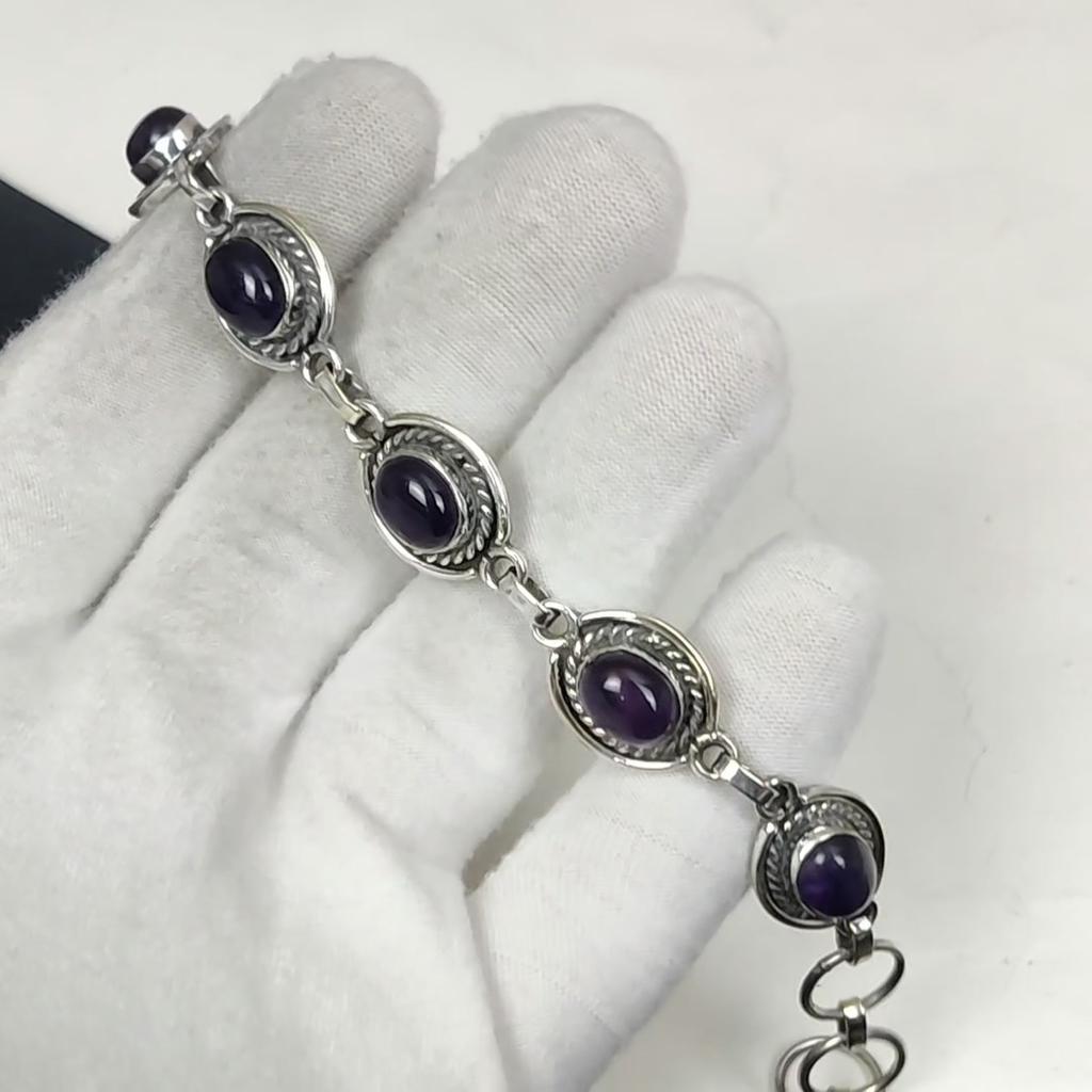 Браслет из натурального аметиста ручной работы из стерлингового серебра 925 пробы, браслет из аметиста для жены, браслет унисекс, праздничный подарок