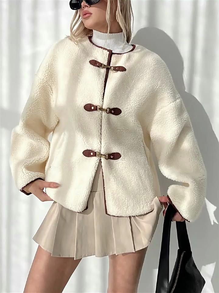 Зимний женский толстый кардиган с коротким рукавом и круглым вырезом на пуговицах из искусственного меха, модное шикарное пальто