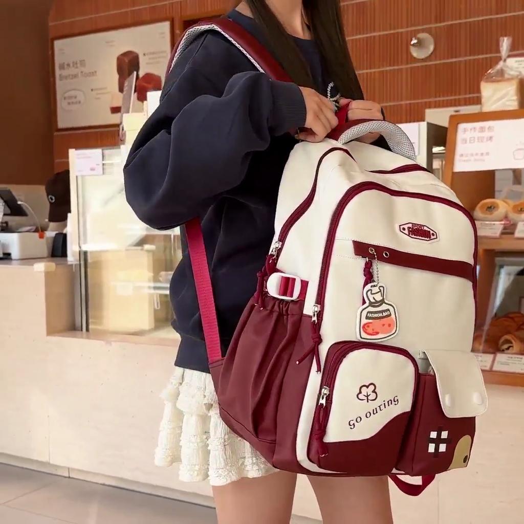 Color Block Student School Bag Women's Large Capacity Lightweight Backpack