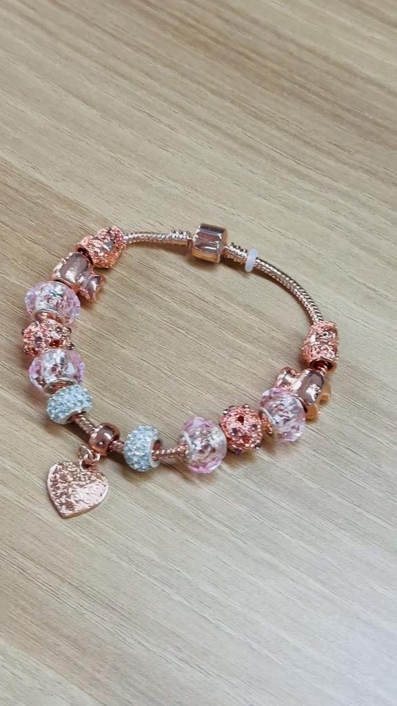 Браслеты с подвесками в форме сердца из розового золота, модные украшения, браслет из бисера, подарки на день рождения, Рождество для девочек и женщин