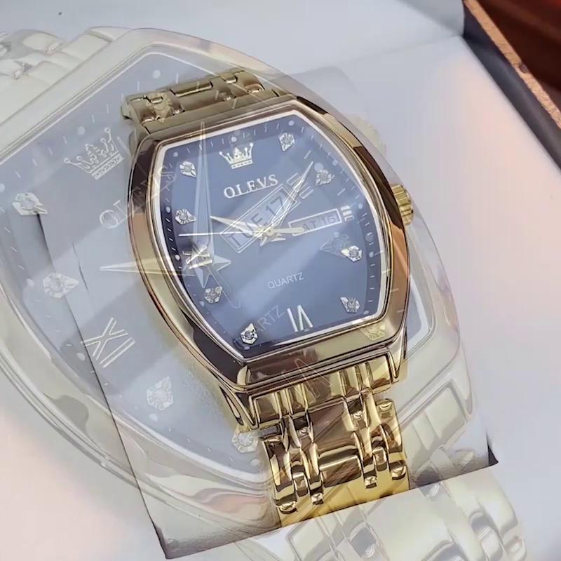 OLEVS Men's Watch Watch Barrel -type Dial Double Calendar Quartz Watches Waterproof Night Light High -end Watch