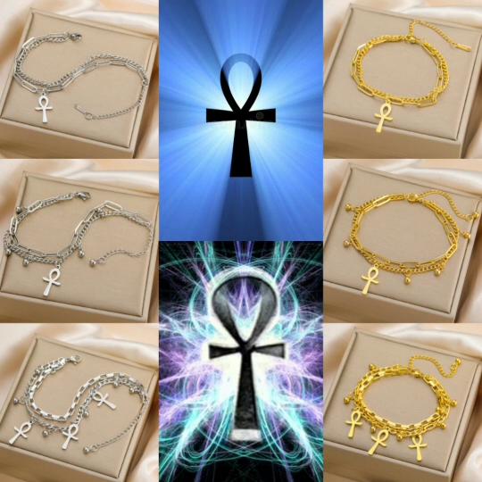 Retro Vintage Bracelet Charm Amulet Talisman Ankh Cross Men Women Egypt Egyptian Key Life Religious Jewelry Gift Hip Hop Rock Goth Gothic
