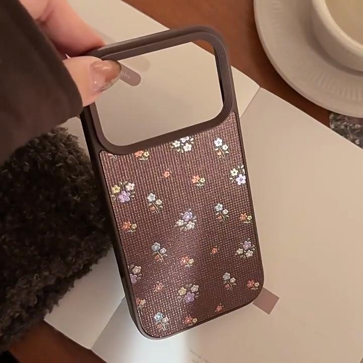 Винтажный коричневый чехол для телефона с цветочным узором, подходящий для iPhone 16 и iPhone 17
