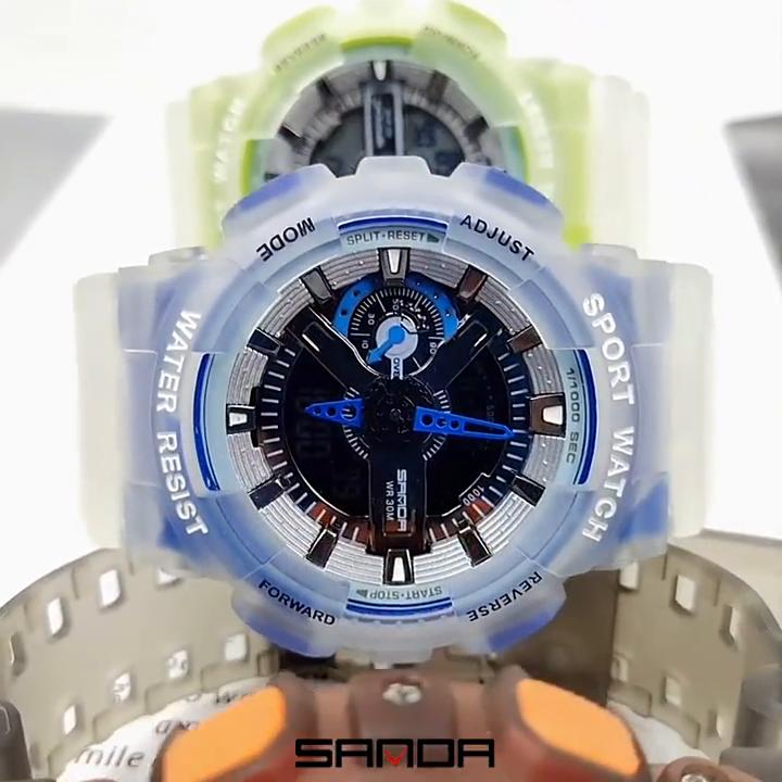 SANDA Sports and Leisure Watch Male Students Trendy Fashion Function Night Light Dual -display Digital Couple Electronic Watches