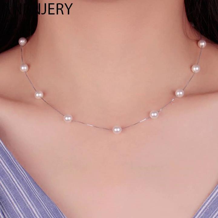 ANENJERY 12 PCS 6mm Pearl Box Chain Choker Necklace Kolye Collares Bijoux Femme