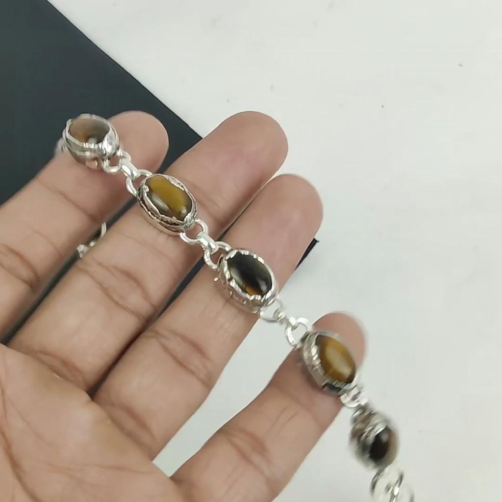 Изящный браслет из драгоценных камней тигрового глаза ручной работы из серебра 925 пробы, браслет из тигрового глаза для жены, браслет унисекс, подарок на День матери