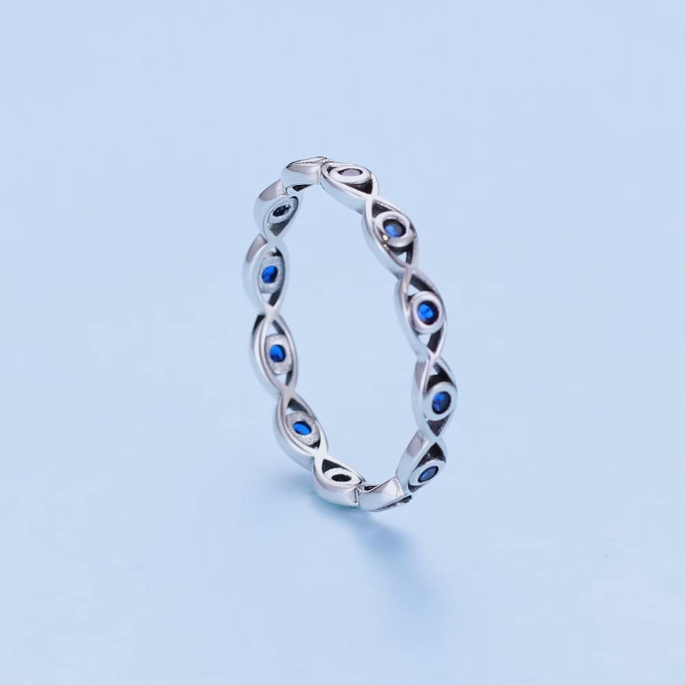 Bamoer 925 Sterling Silver Blue Zircon Demon Eye Element Size 6,7,8 Rings for Women Vintage Fine Jewelry