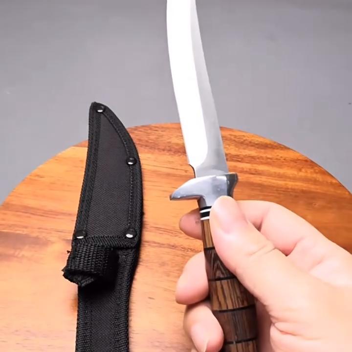 Stainless Steel Boning Knife Retro Hand Meat Knife Sharp Round Handle Mongolian Dining Knife with Knife Knife Cover