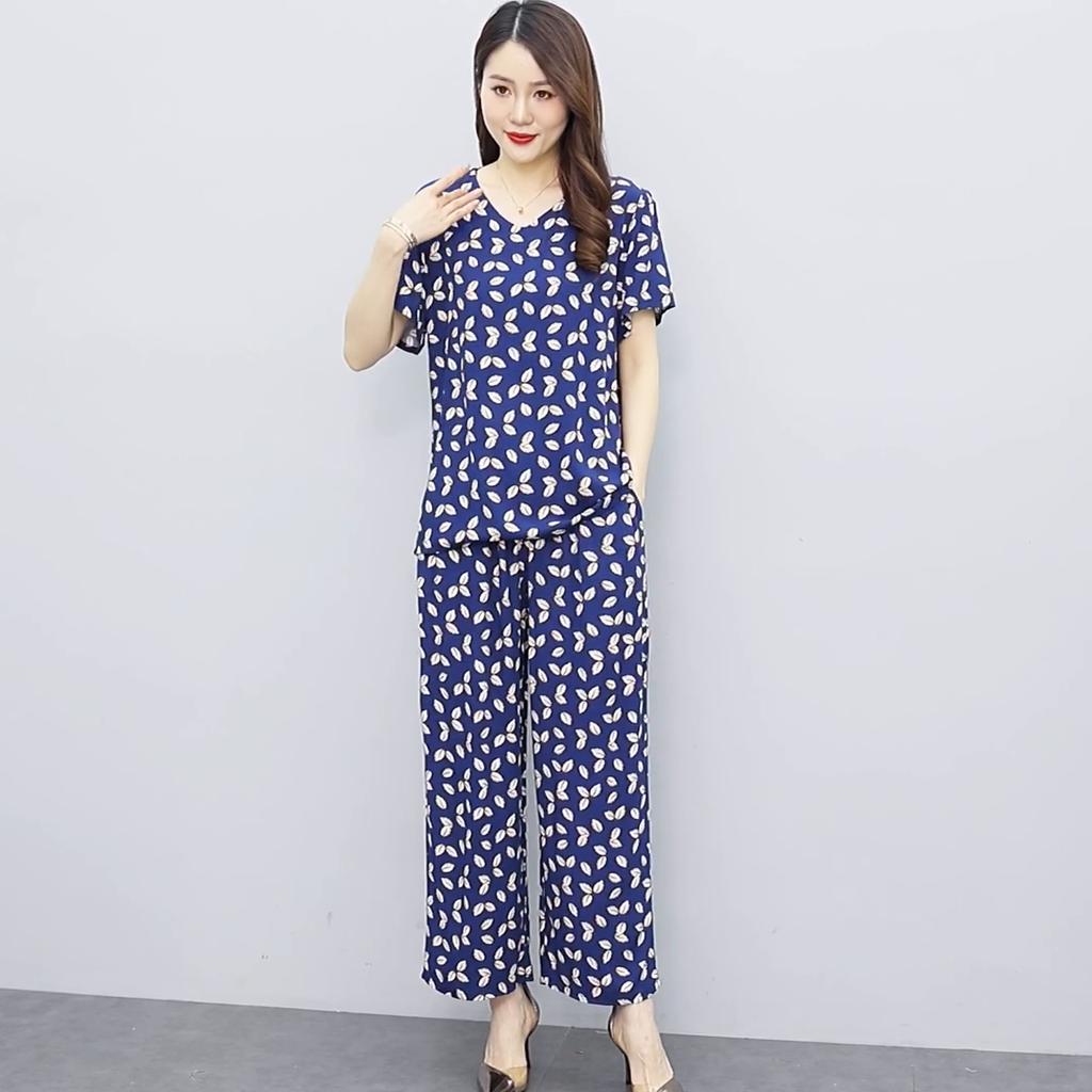 Women Pant Sets Casual Summer 2 Piece Sets Women Elegant Loose Wide Leg Pants and Short Sleeve Blouse