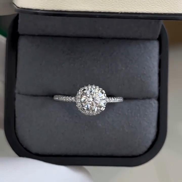 Vinregem Элегантное кольцо из стерлингового серебра 925 пробы 3EX VVS1 D, цвет круглой огранки, 6,5 мм, 1 карат, настоящее кольцо с бриллиантами из муассанита для женщин, свадебная вечеринка, ювелирные изделия, подарки