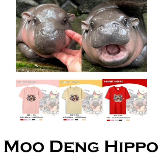 Футболка Moo Deng Tiny Baby Hippo Star Thailand Cute Pygmy Hippo Unisex для мужчин и женщин с принтом и круглым вырезом