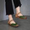 Johnature Mixed Colors Genuine Leather Sandals Retro Square Toe Soft Sole Versatile Women's Flat Shoes