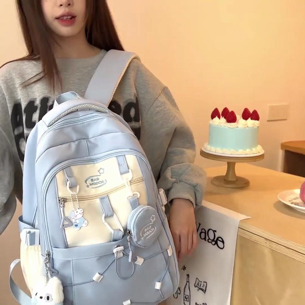 Contrast Color Schoolbag Junior High School Student Backpack College Style Large Capacity Backpack with Coin Purse