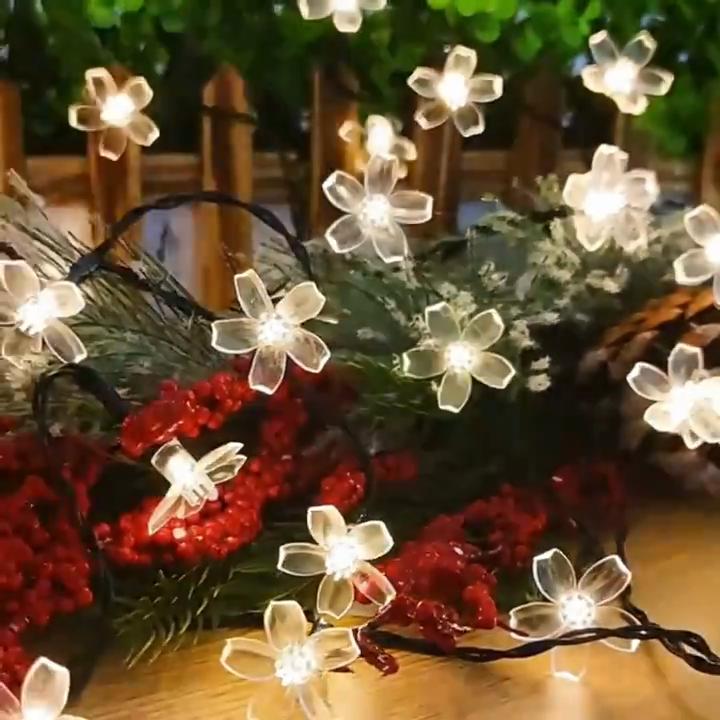 Solar Led String Lights Outdoor Cherry Flowers String Lights With 8 Modes Lighting Camping Garden Christmas Decor Solar Lamp