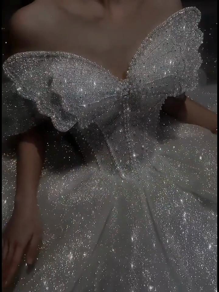 Французский бант Свадебное платье без бретелек - Сверкающее роскошное свадебное платье, Принцесса бальное платье из блестящего тюля с корсетом