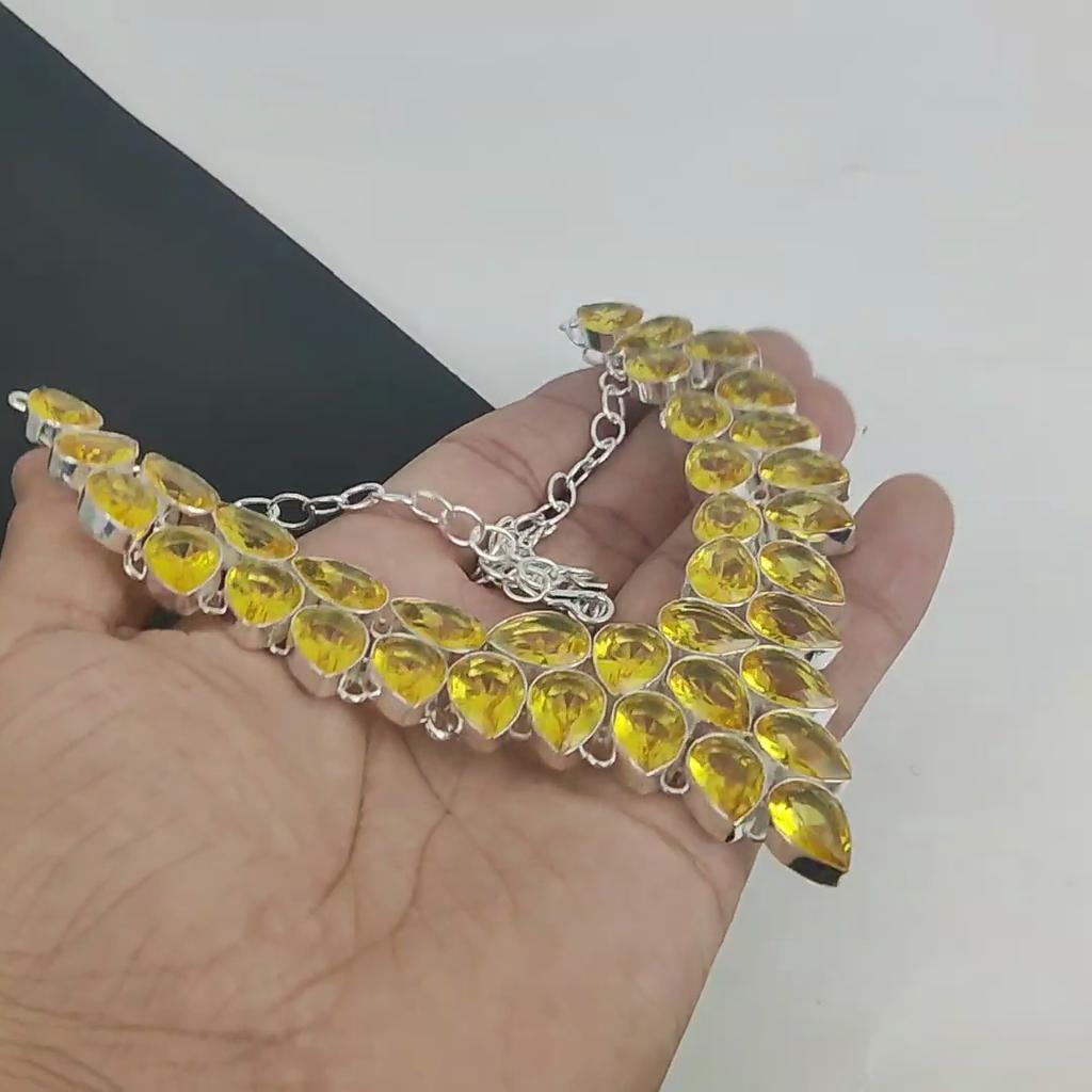 Изящное ожерелье из серебра 925 пробы с драгоценным камнем цитрин, серебряное ожерелье с цитрином для жены, ожерелье унисекс, подарок на годовщину