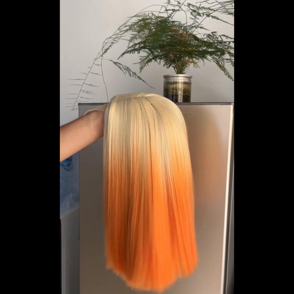 MISS WIG Женская мода короткий прямой парик боб без челки до плеч синтетическое волокно Ombre блондинка оранжевый парик