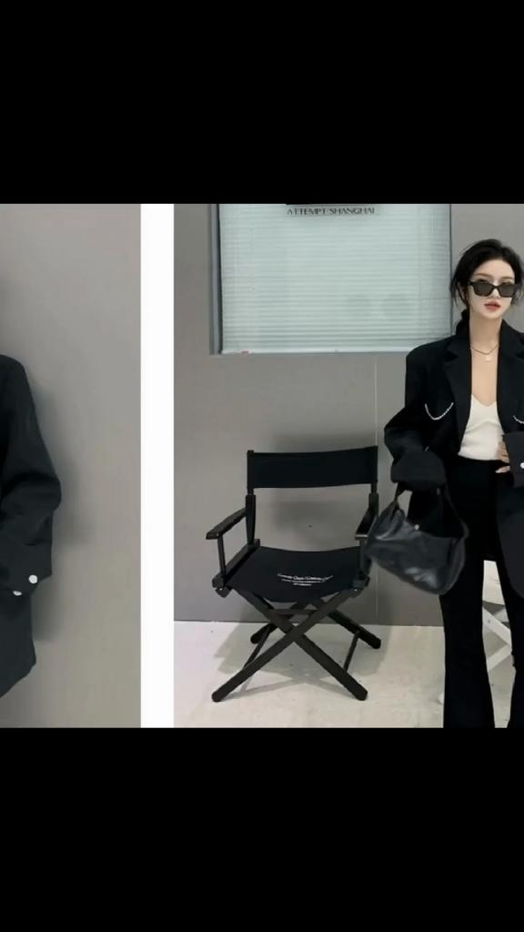 Модный и удобный черный женский пиджак свободного кроя