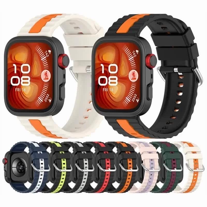 Двухцветный вертикальный полосатый силиконовый ремешок для Huawei watch Fit5/Fit5Pro/fit 4 / 4pro / fit 3 Браслет для часов Дышащий спортивный сменный