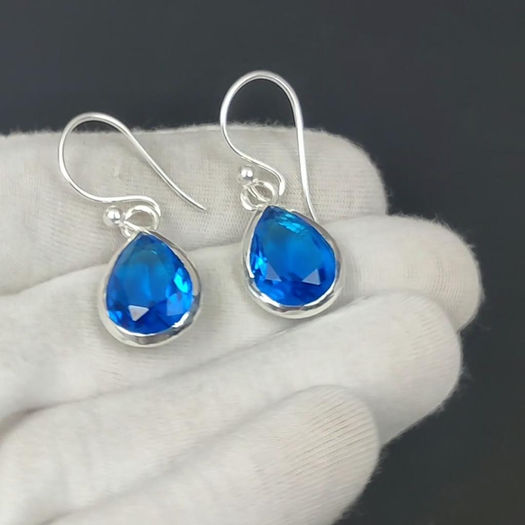 Серьги с лондонским голубым топазом, серьги из стерлингового серебра 925 пробы, красивые серьги с драгоценными камнями и кабошоном, серьги на день рождения, подарок для нее для женщин