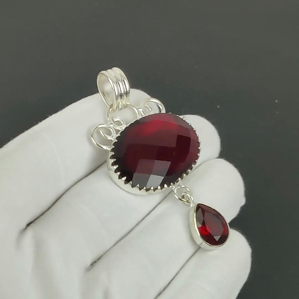 Red Garnet Pendant, 925 Sterling Silver Handmade Jewelry, Red Garnet Silver Pendant, Party Wear Jewelry For Women's, Pendant Christmas Jewelry