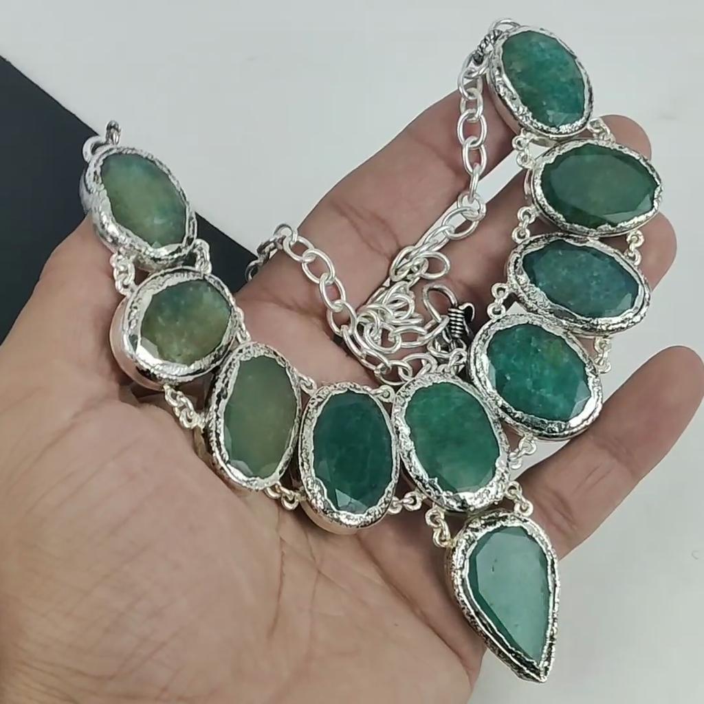 Удивительный изумрудный драгоценный камень ручной работы из стерлингового серебра 925 пробы, ожерелье с гальванопластикой, изумрудное серебро для жены, унисекс-ожерелье, подарки на День матери
