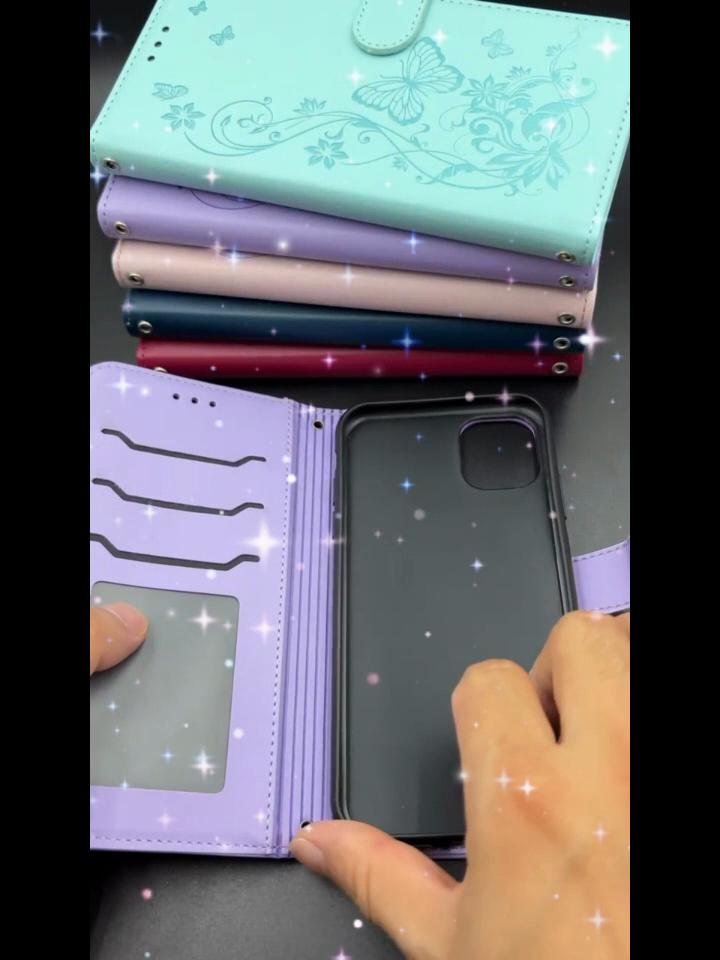 Кожаный чехол-книжка с бабочкой для Motorola Edge 60 Moto G85 5G Vivo Y27 Y28 Y29 OPPO A40 A38 Reno 13 14 F Realme ремешок кошелек книга слот для карт обложка