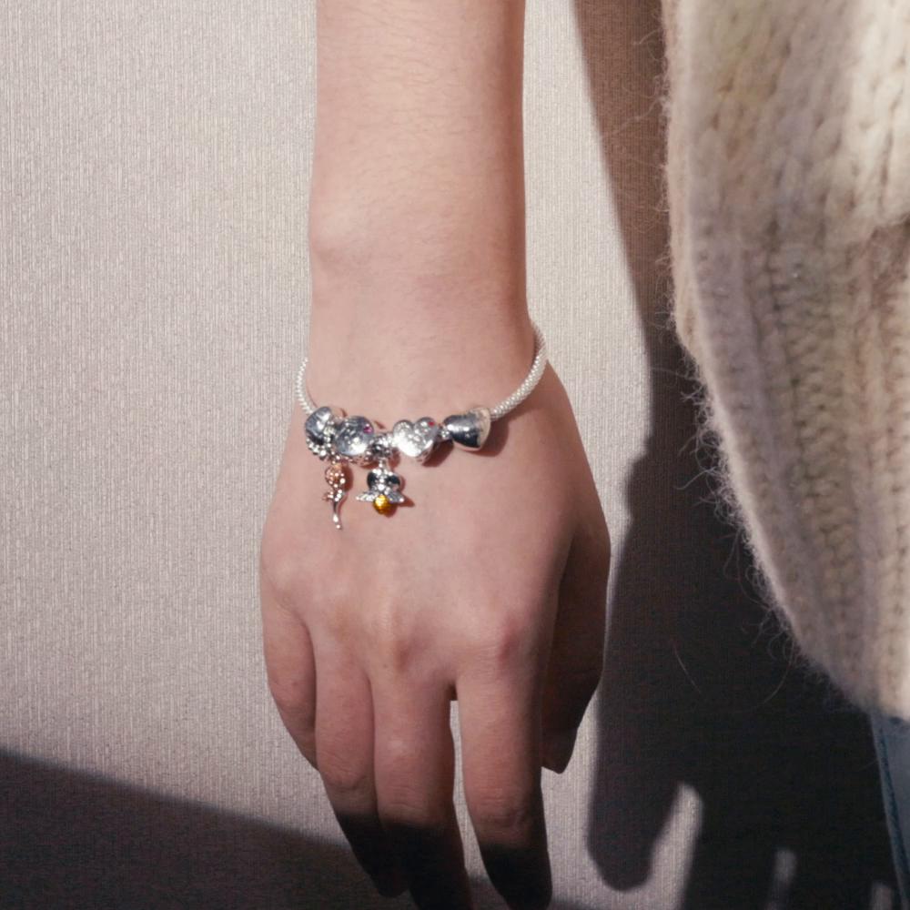 BAMOER Classic 925 Sterling Silver Love Forever Love Snake Chain Bracelets