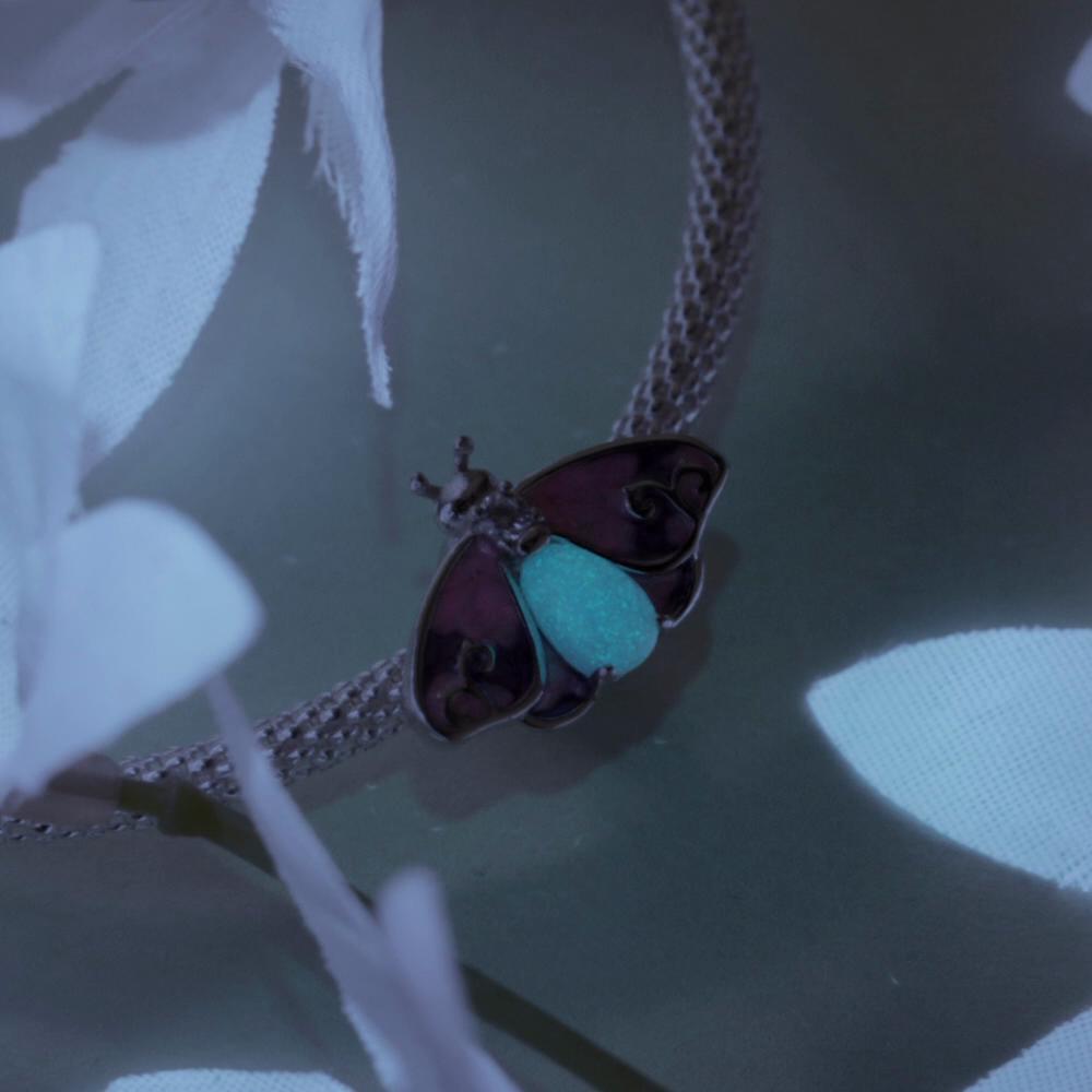 Bamoer 925 Sterling Silver Luminous Butterfly Beads Rainbow Enamel Insect Pendant Charms for Women Bracelet DIY Accessories