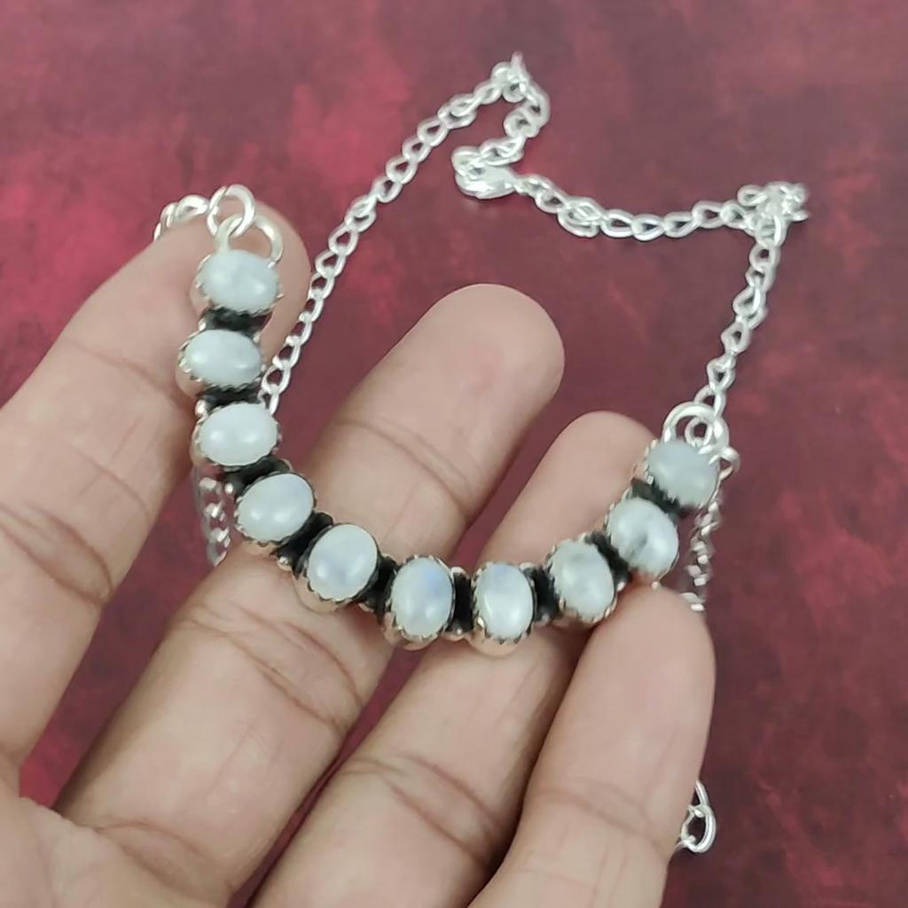 Ожерелье из цельного стерлингового серебра 925 пробы с лунным камнем, ожерелье с драгоценным камнем ручной работы, на День памяти