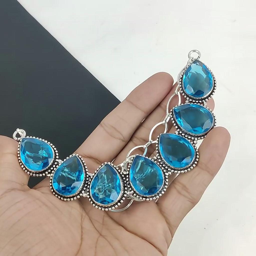 Красивое лондонское голубое топазовое ожерелье ручной работы из стерлингового серебра 925 пробы, лондонское голубое топазовое серебряное ожерелье для жены, унисекс-ожерелье, подарок