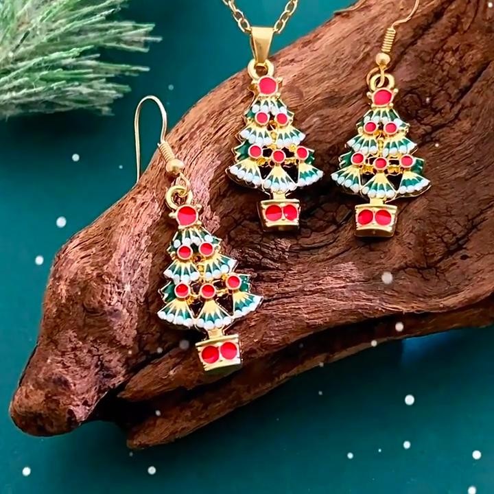 New Christmas Necklace Earrings Set With Santa Reindeer Tree Snowman Socks Designs Festive Ornaments
