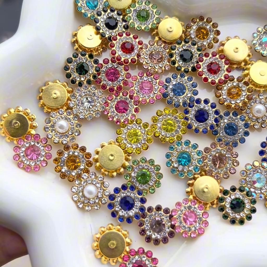 Plastic Spray Plated Snowflake Circular Gold Dot Diamond Sewing Tool Decorative Button Scrapbooking Garment DIY Apparel Accessories