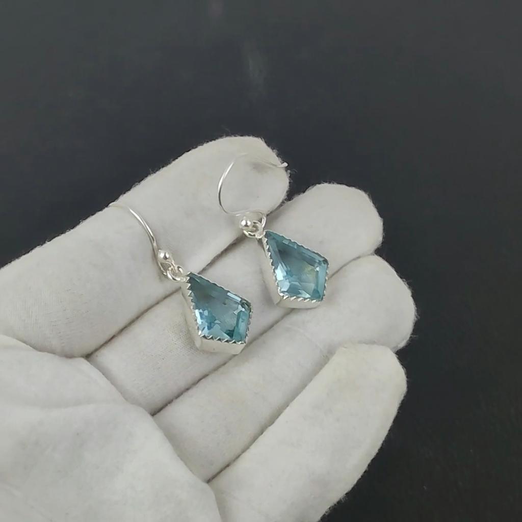 Aquamarine Gemstone Antique Earrings 925 Sterling Silver Earring, Boho Silver Jewelry Dangle Earrings, Gifts For Valentine Day Gifts For Her