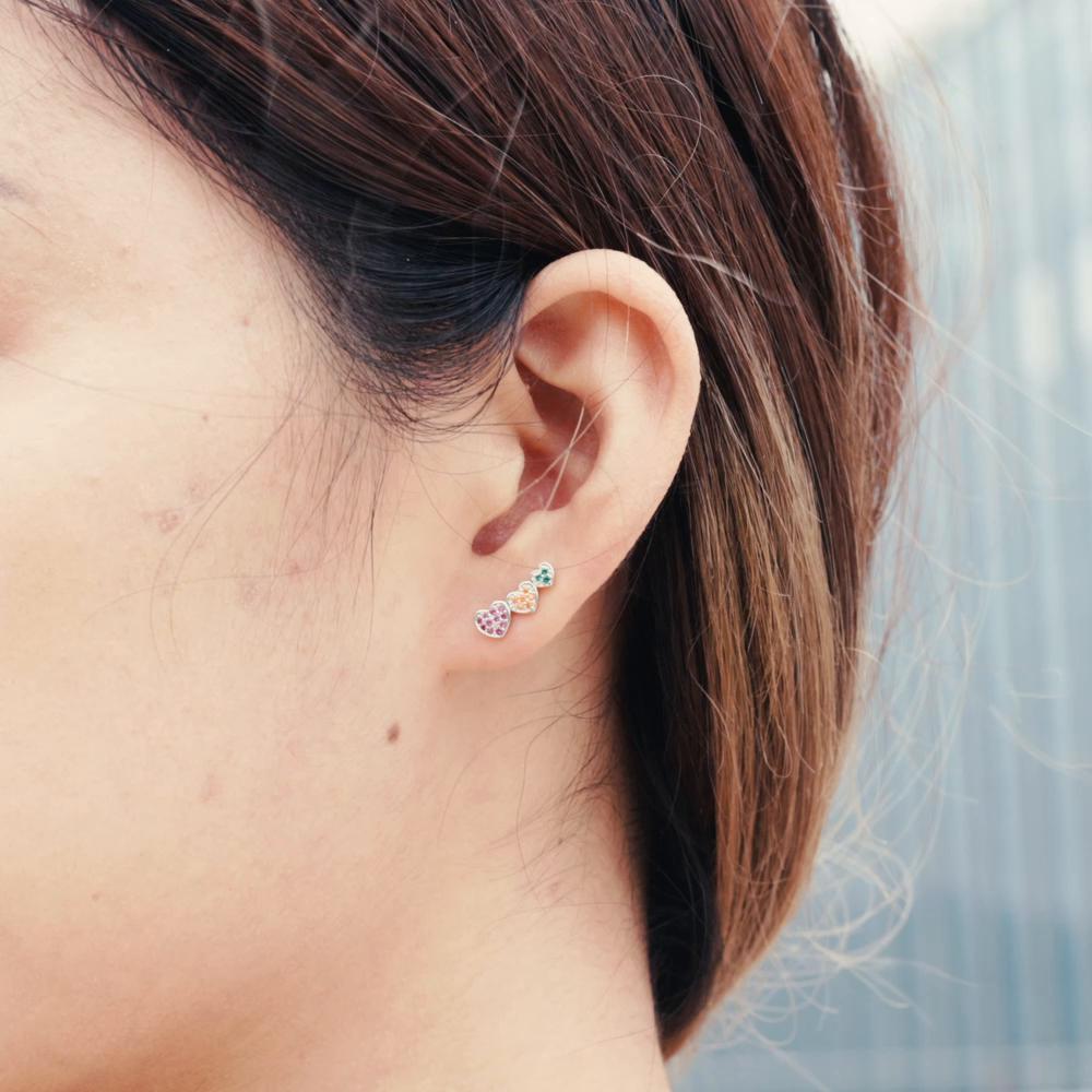 WOSTU Серьги-гвоздики из стерлингового серебра 925 пробы, разноцветные, зеленые, оранжевые, розовые, с цирконом в форме сердца для женщин, модные вечерние ювелирные изделия, подарок