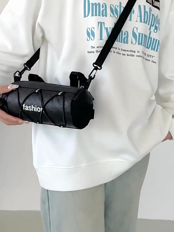 Simple Letter Print Neutral Cylindrical Crossbody Bag With Reflective Strip For Casual Outings