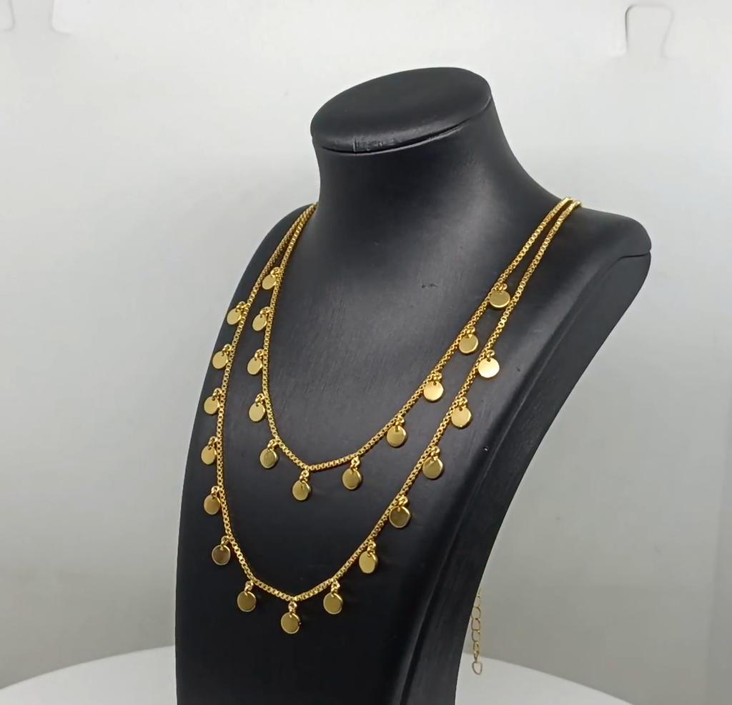 Двухслойная подвеска-диск, позолоченная, на цепочке - Стерлинговое серебро 925 пробы