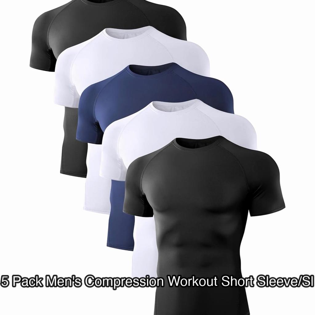 5 Pack Men's Compression Workout Short Sleeve/Sleeveless Shirts