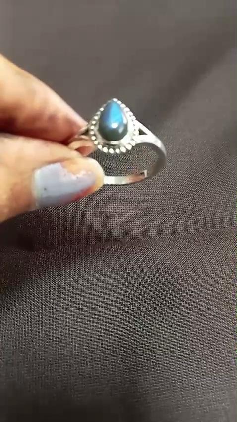 Кольцо с лабрадором, натуральный драгоценный камень, ювелирные изделия из стерлингового серебра 925 пробы, серебряное кольцо с подвеской, подарки для нее