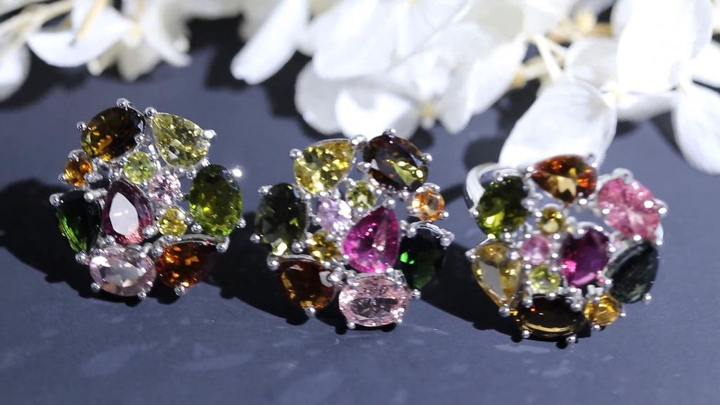 925 Sterling Silver Light Luxury Multi-colored Natural Tourmaline Ring Earrings Summer New Women Anniversary Party Wedding Gift