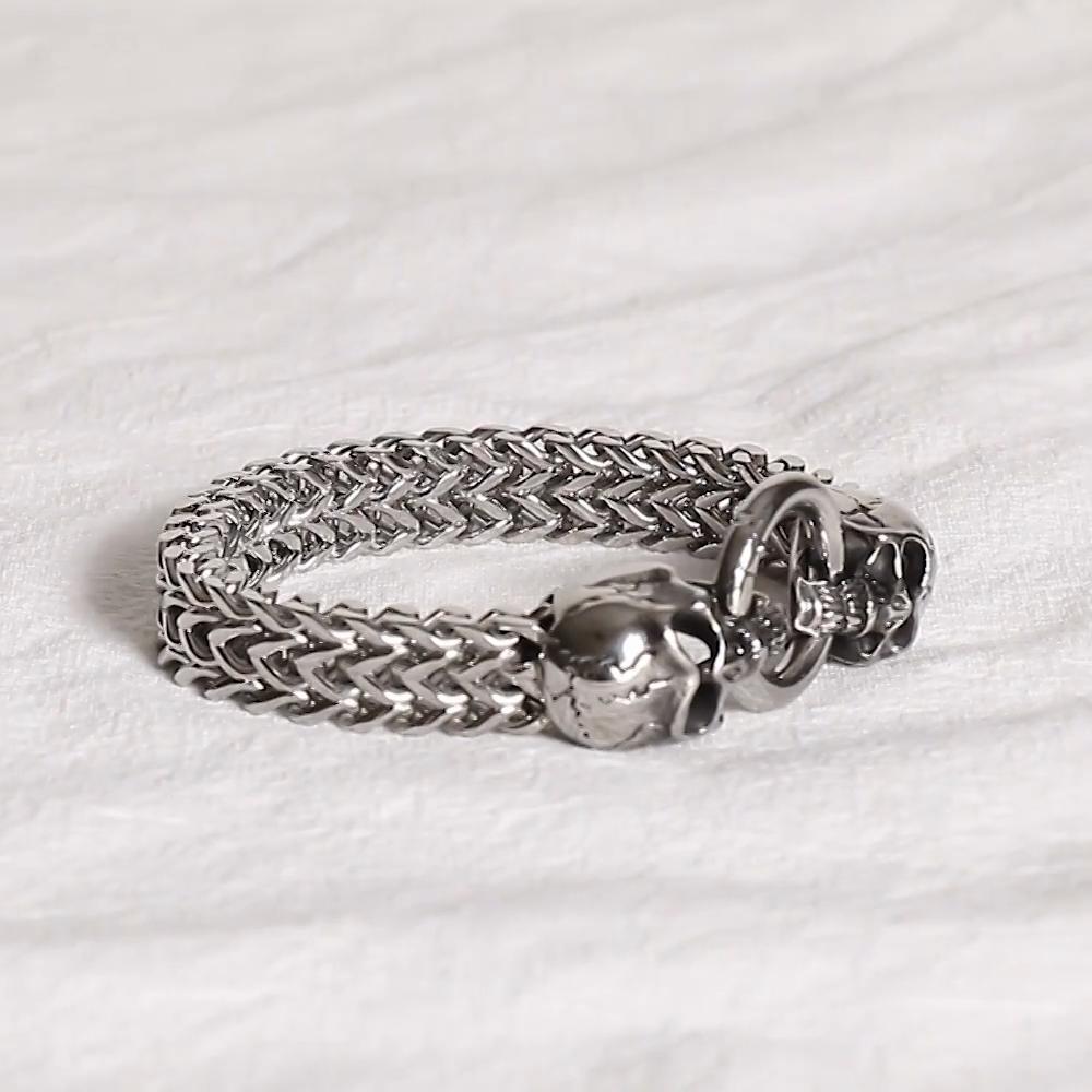 Gothic Double Skull Man Bracelet for Men In Stainless Steel Link Chain Men's Charm Bracelets Steampunk Skeleton Jewellery Guests Gifts