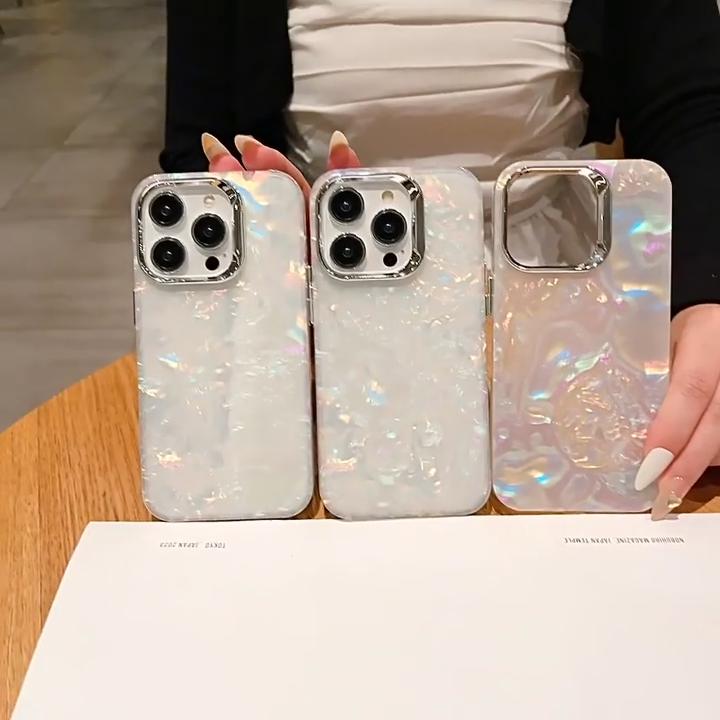 Роскошный блестящий лазерный красочный чехол для телефона Dreamy Shell для iPhone 16 15 11 12 13 14 Pro Max гладкий блестящий прозрачный чехол-бампер