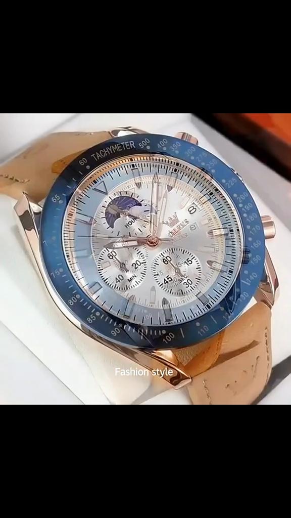 Luxury Quartz Watch for Men Nubuck Leather Strap Waterproof Chronograph Wristwatch New In Moon Phase Man Watch