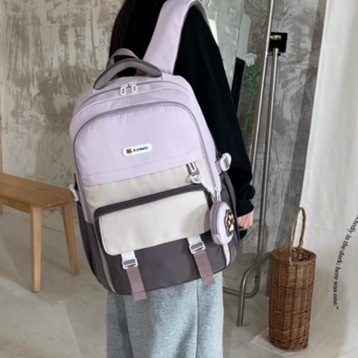 Large Capacity Schoolbag Color Block Women Backpack Junior High School Student Backpack