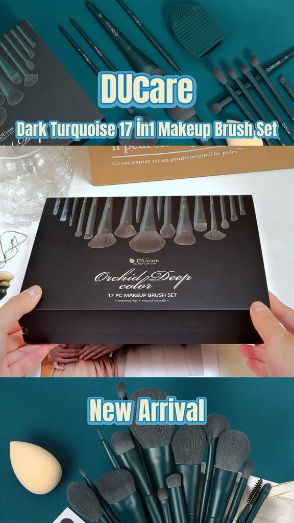 DUcare Кисти для макияжа из синтетических волос, 17 шт., 1 спонж для макияжа и 1 губка для чистки косметики, основа для теней для век, полный набор косметических инструментов