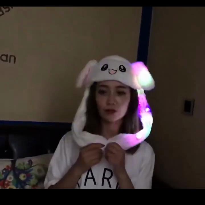 Charming Winter Plush Bunny Ears Hat For Women With Shining And Movable Earflaps
