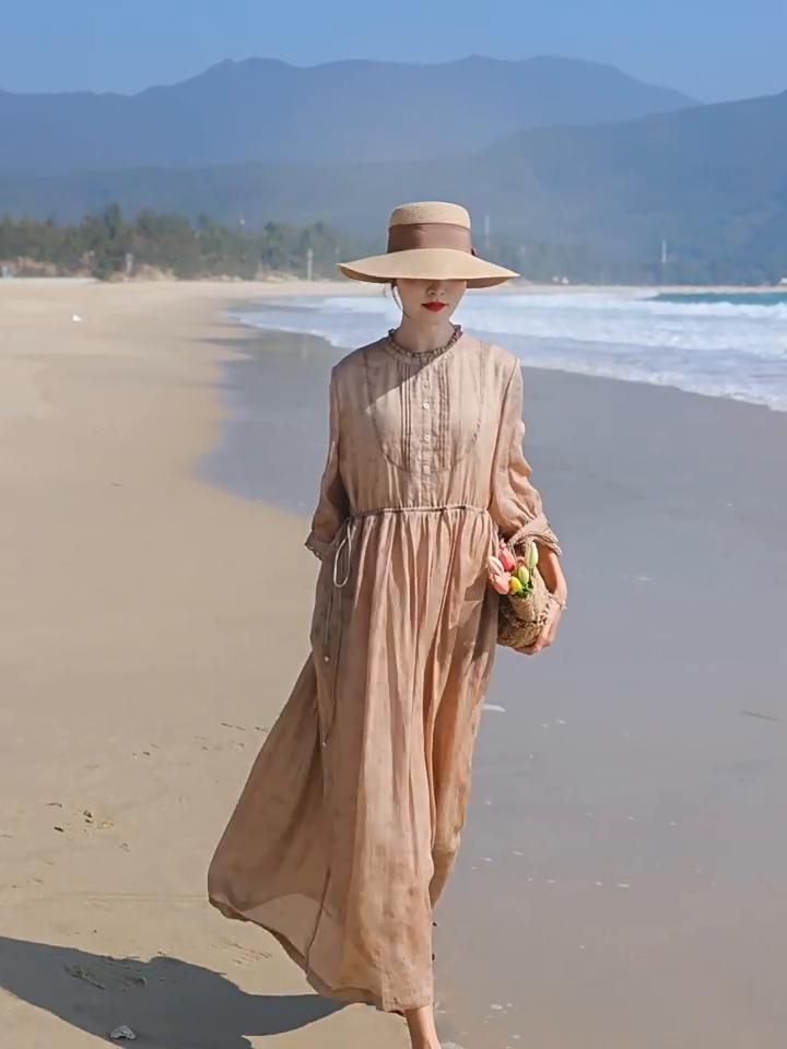 Johnature Женское летнее платье-трапеция с оборками на рукавах в китайском стиле, модное винтажное свободное платье длиной три четверти