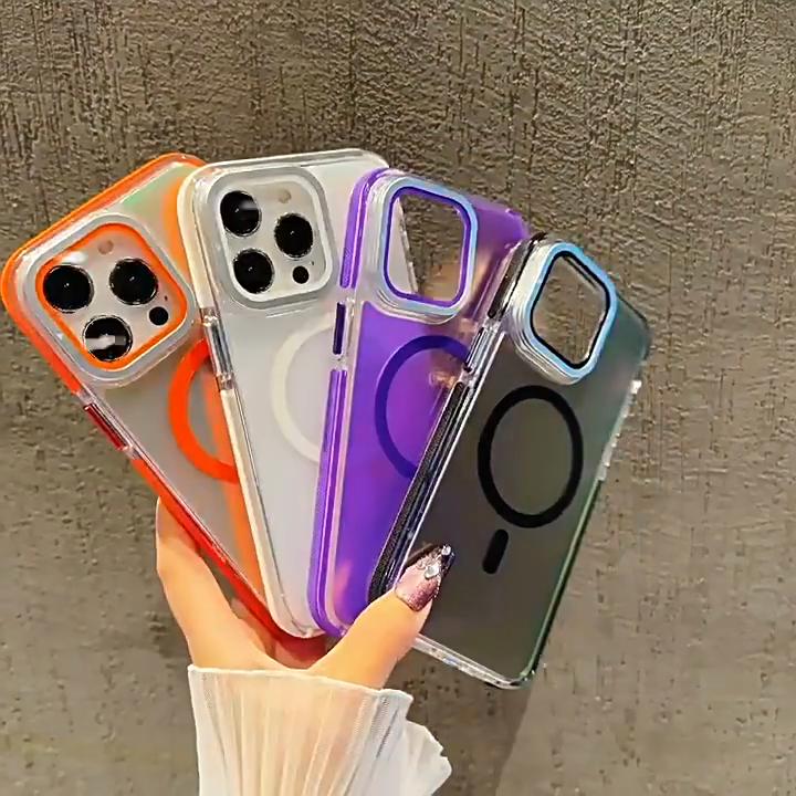 Лазерный конфетный красочный чехол для телефона Magsafe для iPhone 16 15 14 13 12 11 Pro Max Plus беспроводная зарядка пленка для объектива чехол для телефона